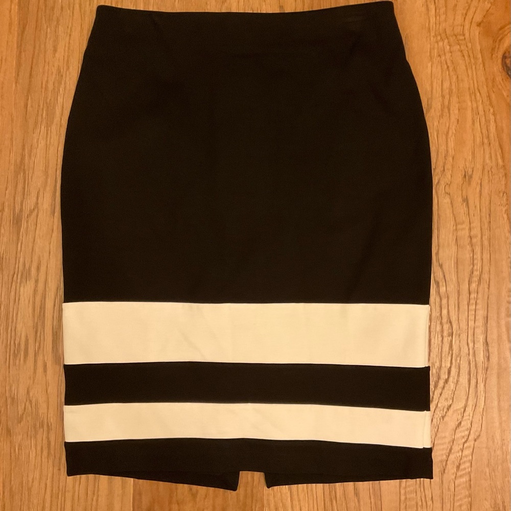 White House Black Market Black Pencil Skirt with White Bands